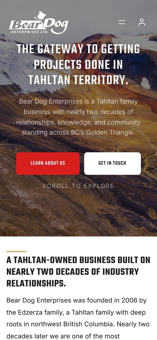 Bear Dog Enterprises website on a phone